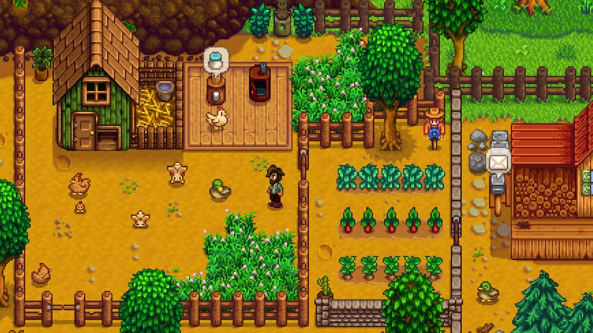 A Stardew Valley farmer tending to their farm