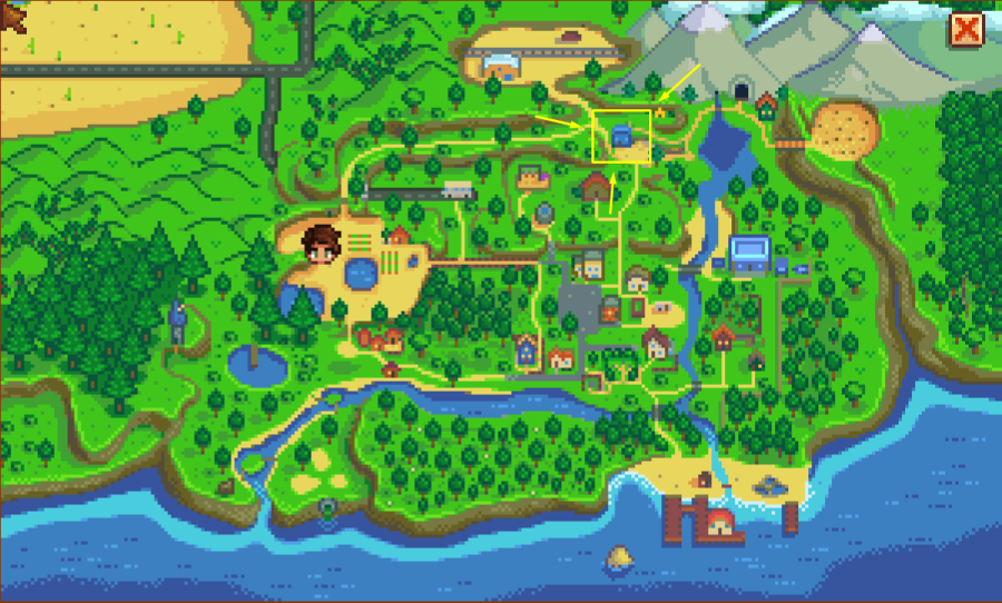 Stardew Valley map highlighting the Carpenter Shop.