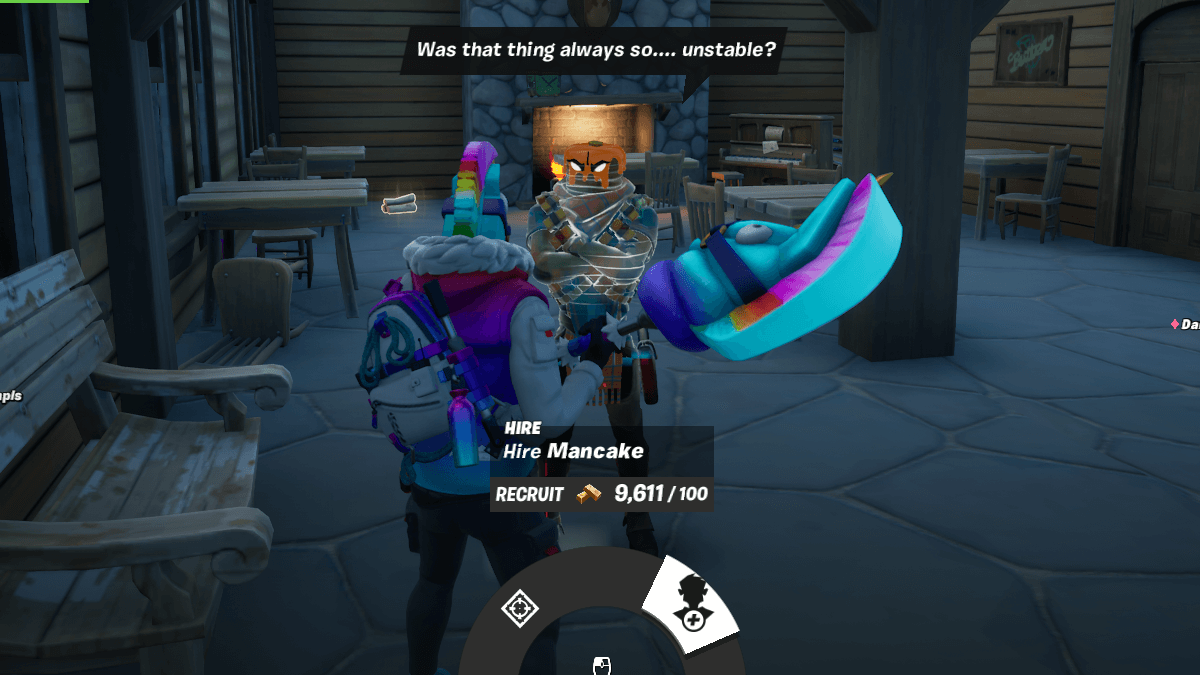 Mancake in Fortnite being hired.