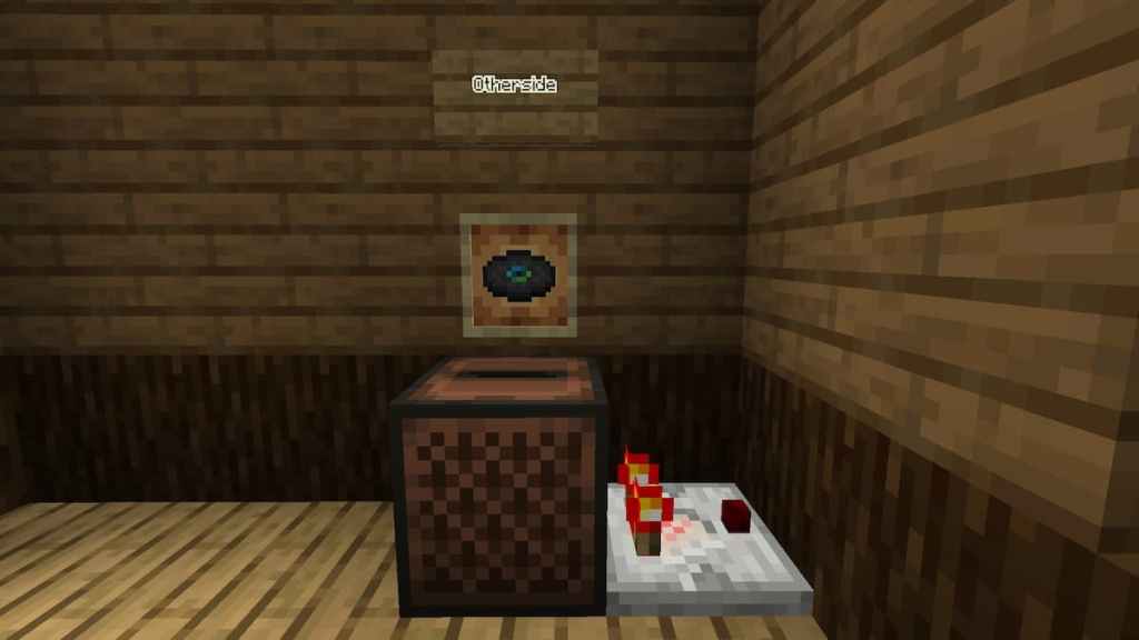 Listening to the Otherside music disc while powering a Redstone Comparator in Minecraft