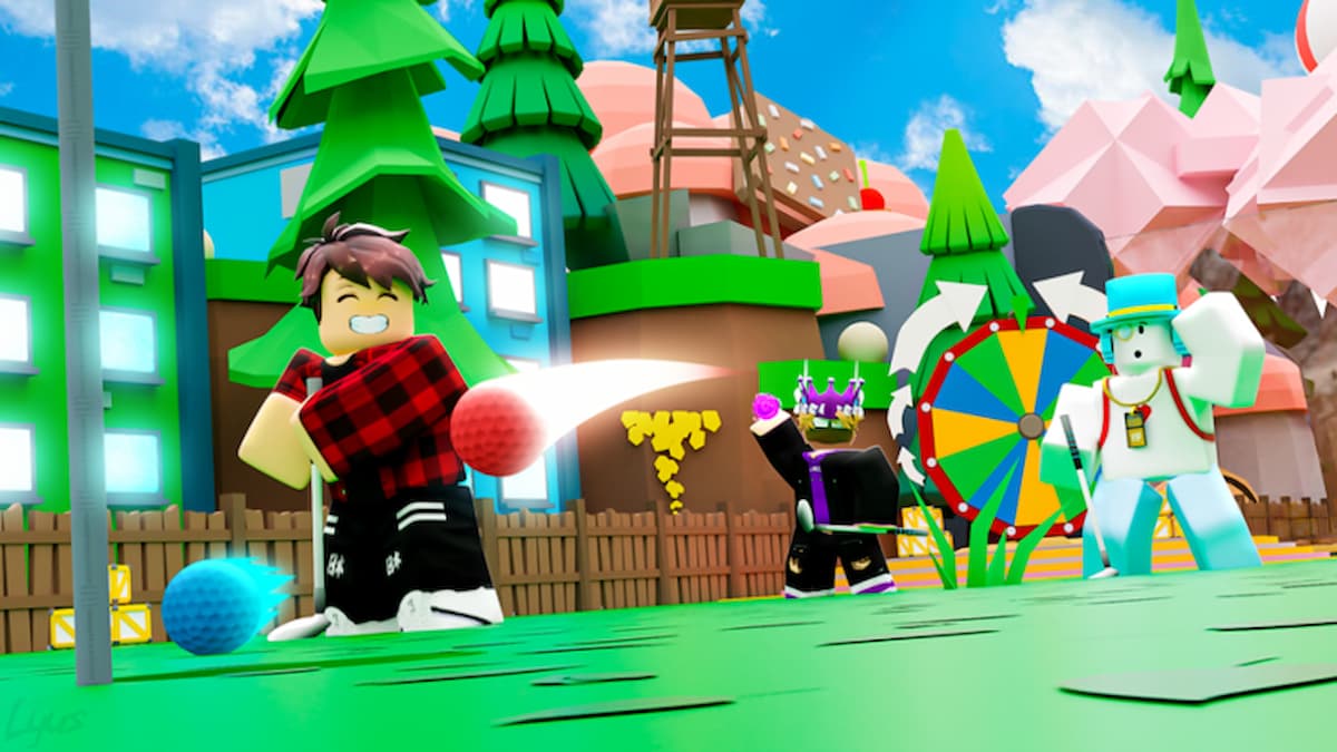 Character hitting golf ball in Roblox Golf Swing Simulator