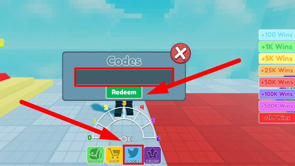 Redeem code text box for Roblox Skydive Race Clicker