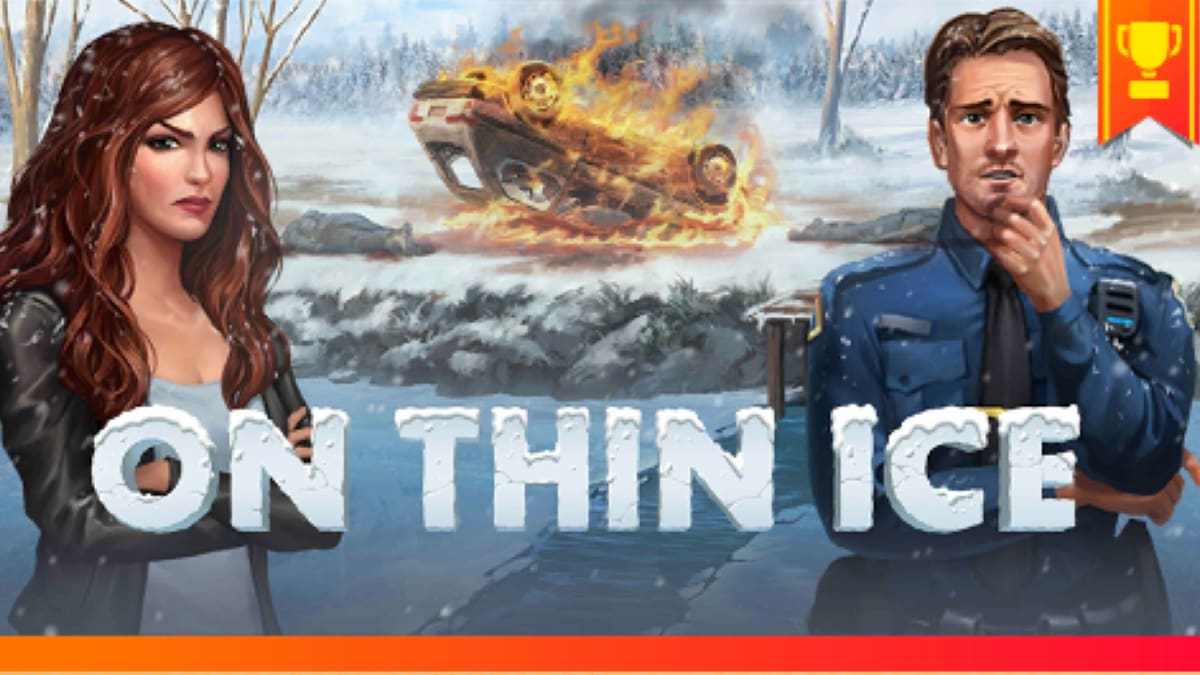 Detective Kate in front of a burning car in Adventure Escape Mysteries: On Thin Ice