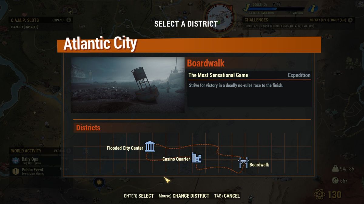 A player picking the location of an Expedition to Atlantic City