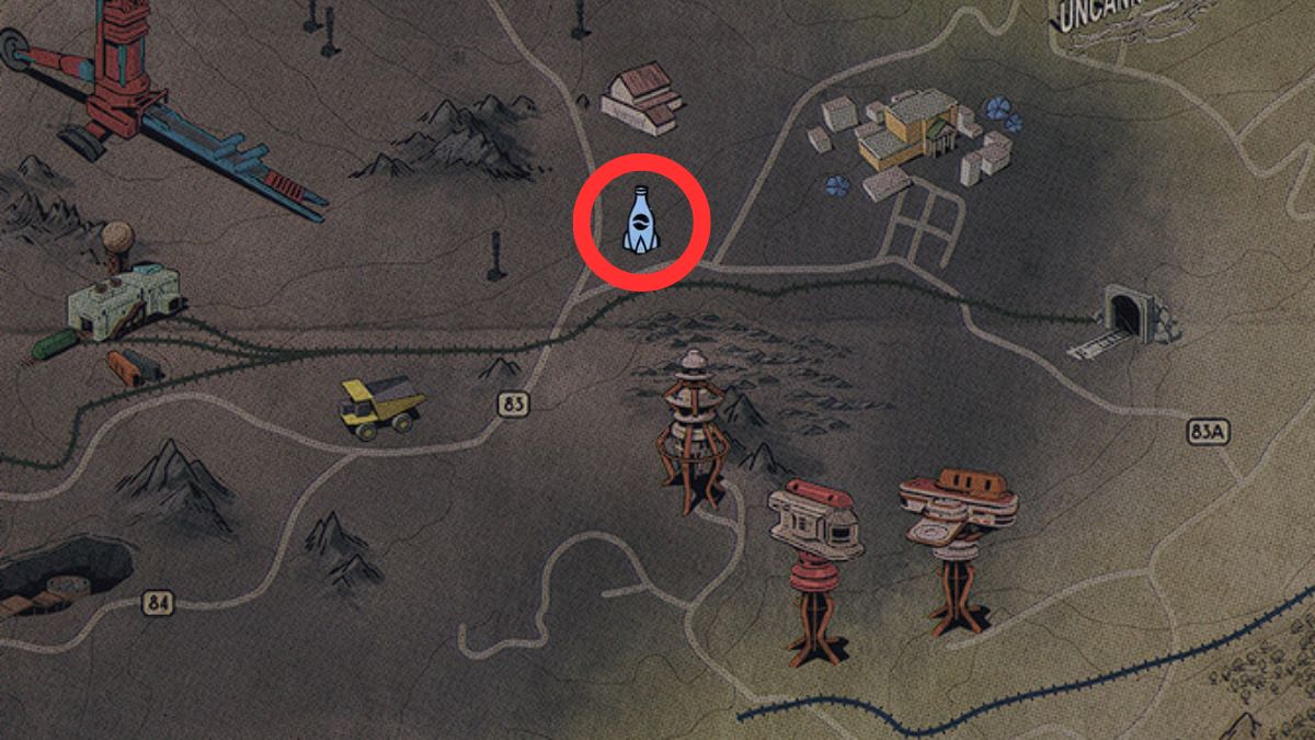 Fallout 76's map showing the location of Nuka-World on Tour