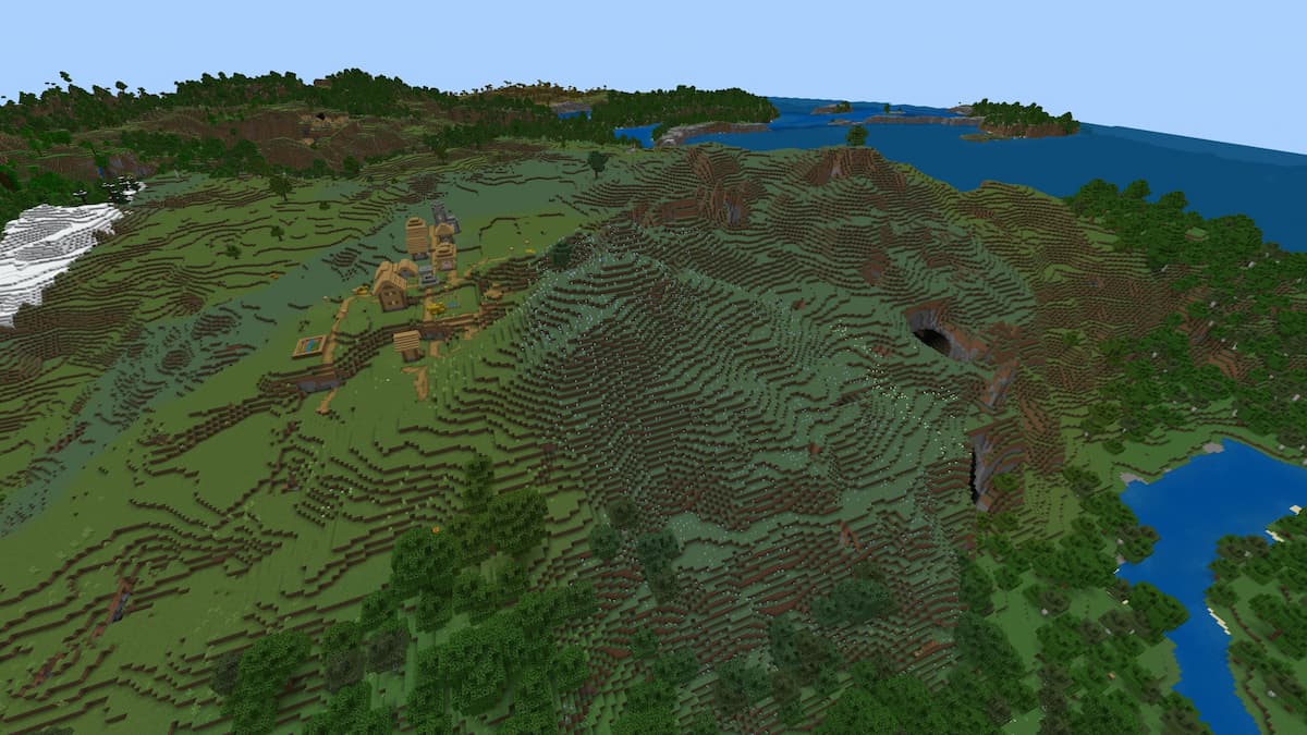 A Meadow intermingling with a Plains biome in Minecraft