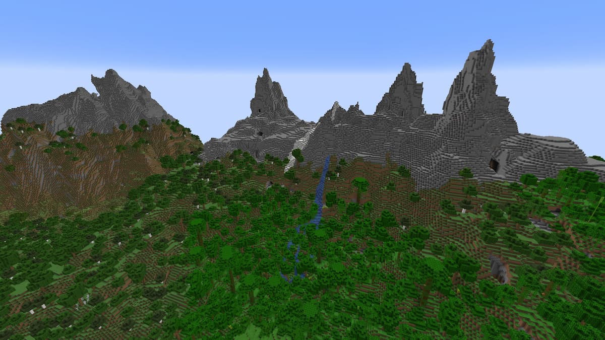 A large set of Stony Mountains in a Minecraft Jungle biome