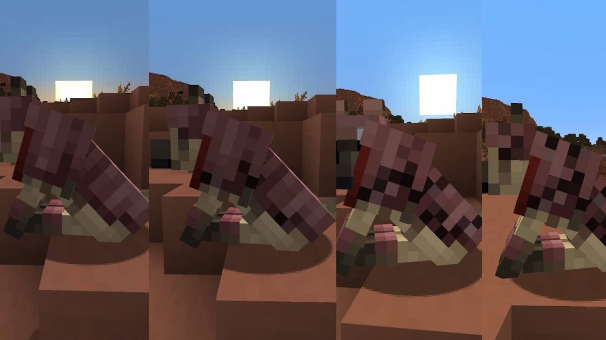 The four damage levels of Wolf Armor in Minecraft.