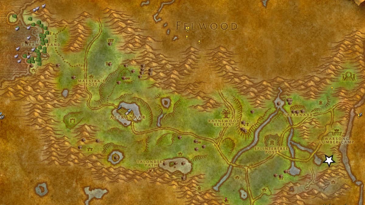 Map of the Nightmare Amalgamation in Ashenvale WoW SoD