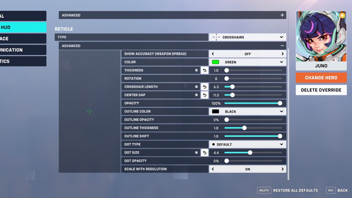 The best crosshair settings for Juno in Overwatch 2