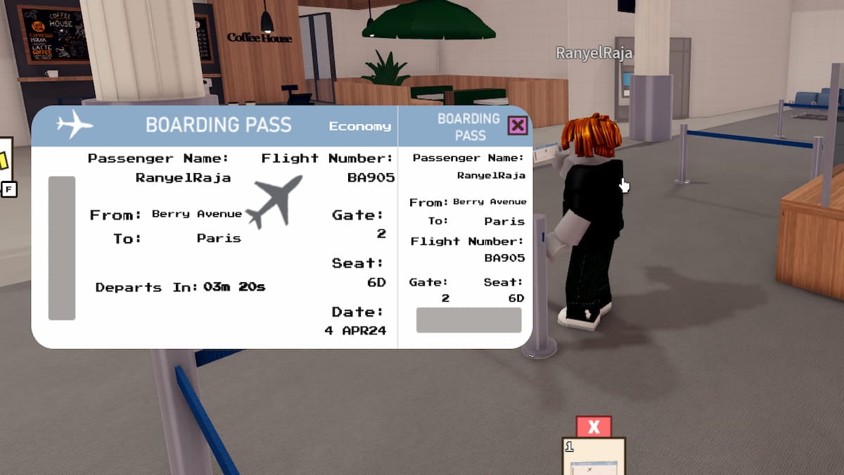 An image of a plane ticket in Berry Avenue RP