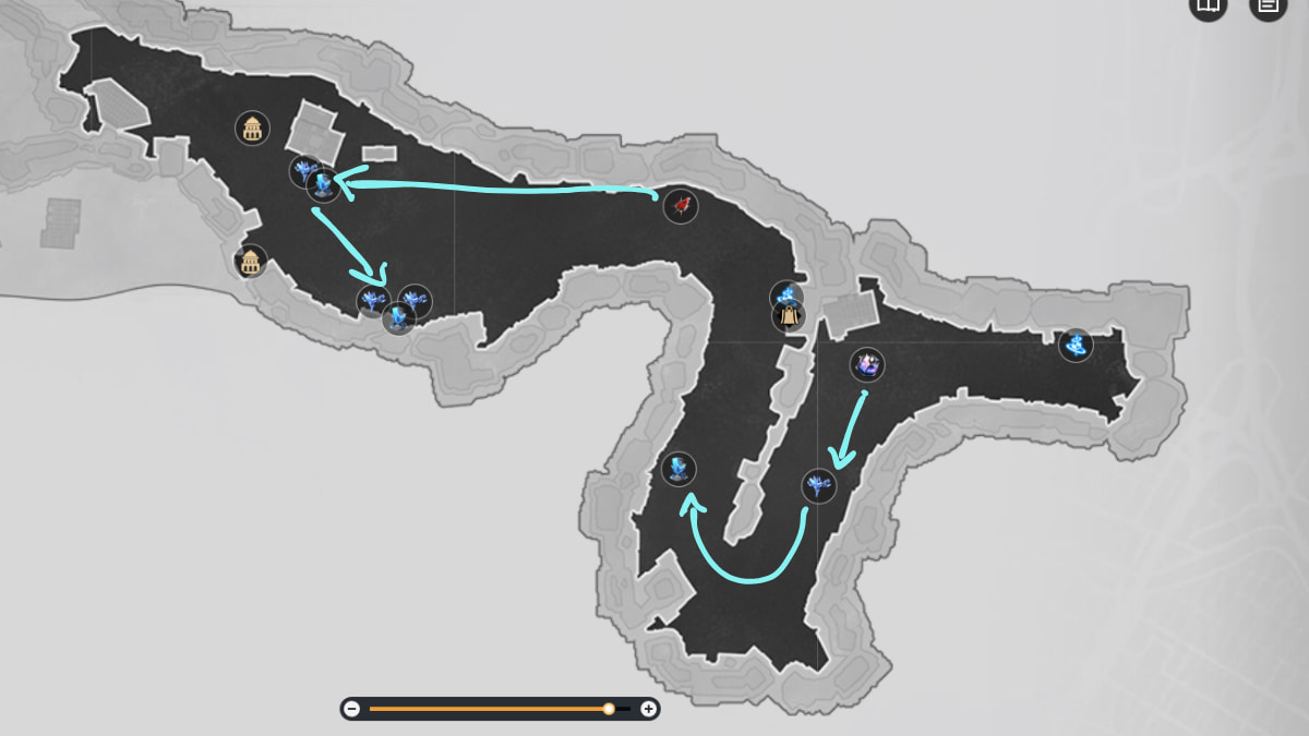 Outlying snow plains Acheron EXP farming route map