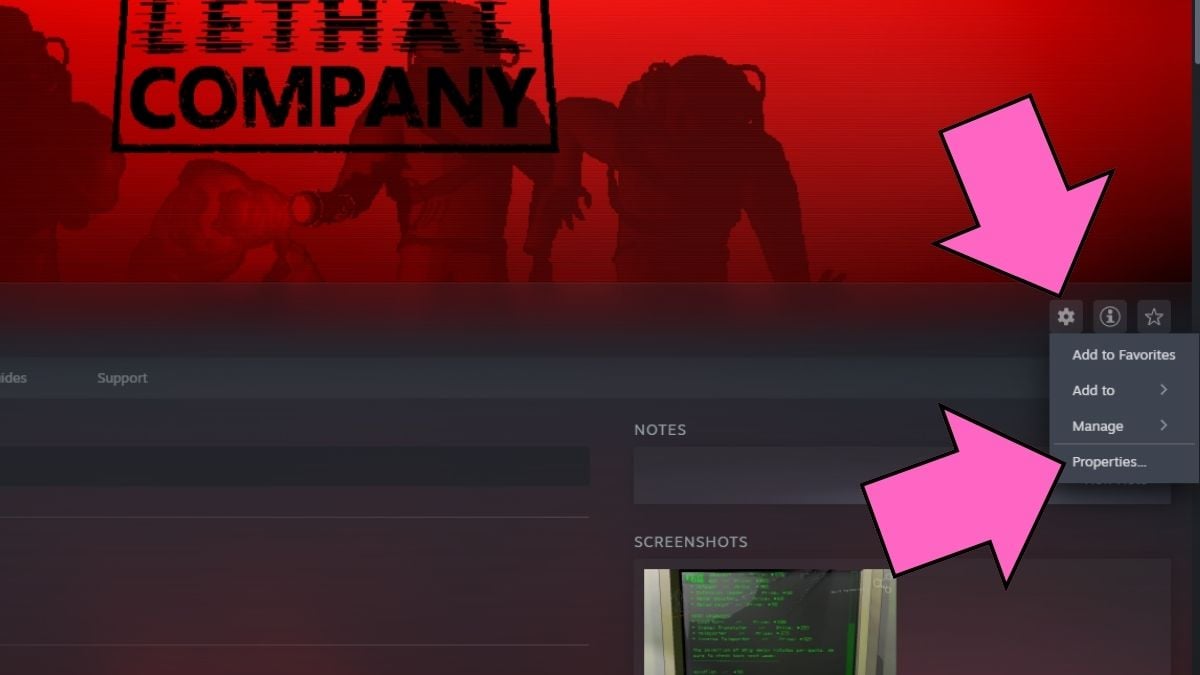 Steam manage button on Lethal Company page