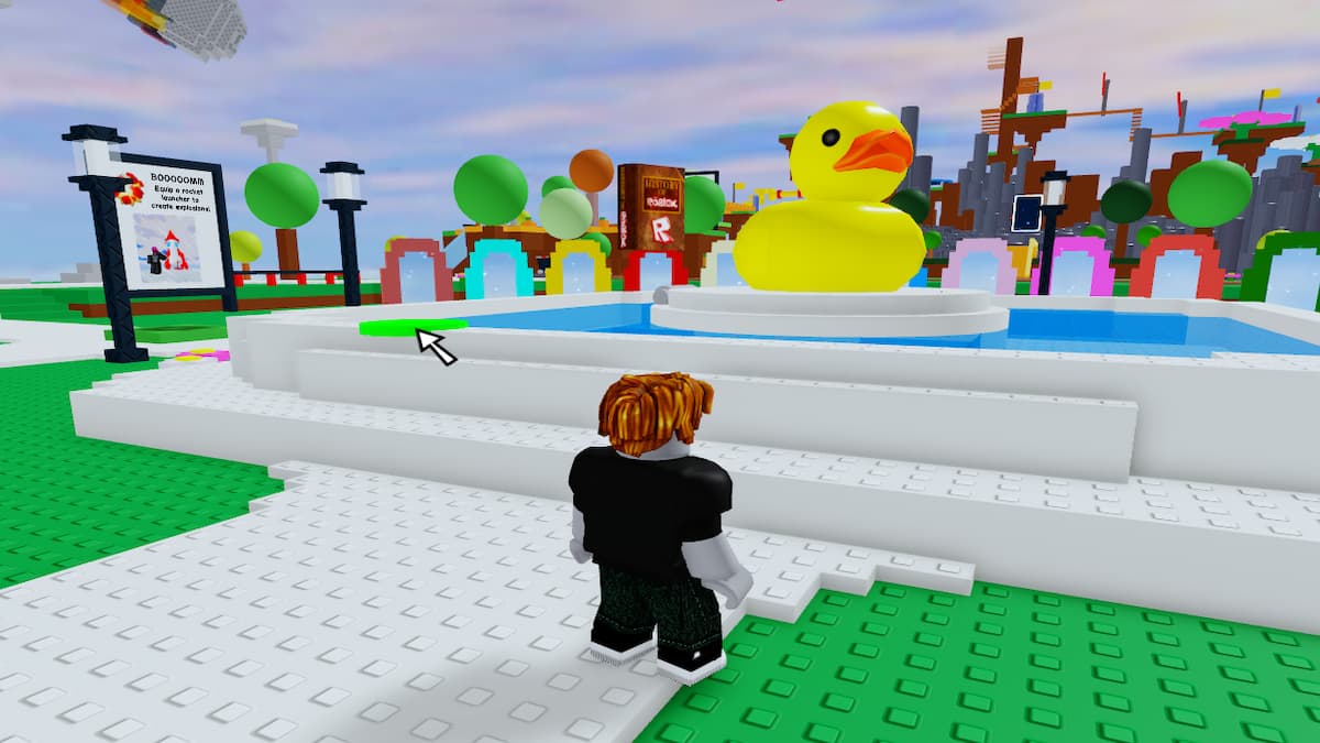 The player standing in front of the giant duck in Roblox Classic Event