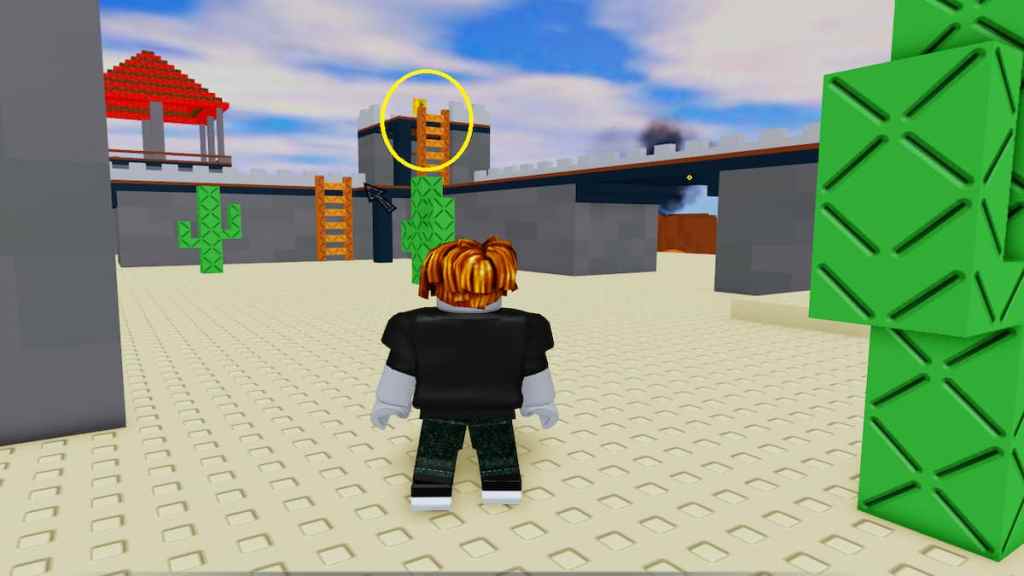 The player seeing the castle tower in Roblox Classic Event