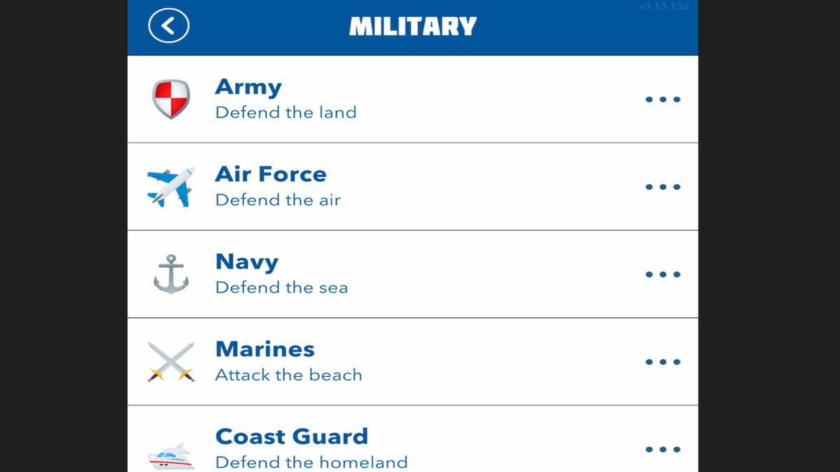 The Military List in BitLife