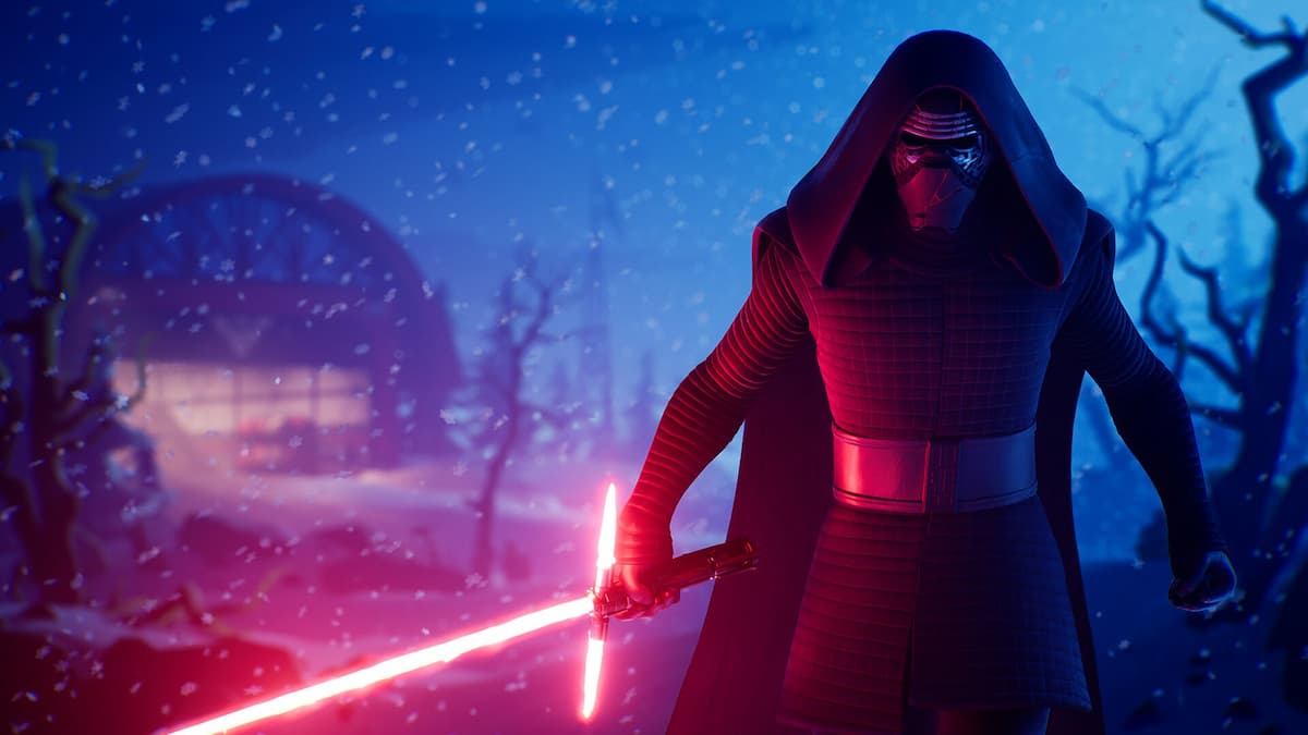 Kylo Ren in Fortnite with his lightsaber
