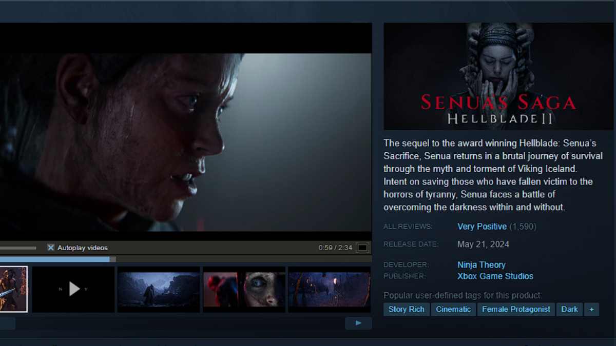 A screenshot of Hellblade 2's Steam Page