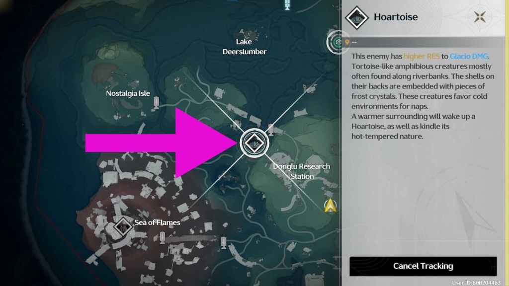 The map of Wuthering Waves and the location of the Hoartoise Echo.