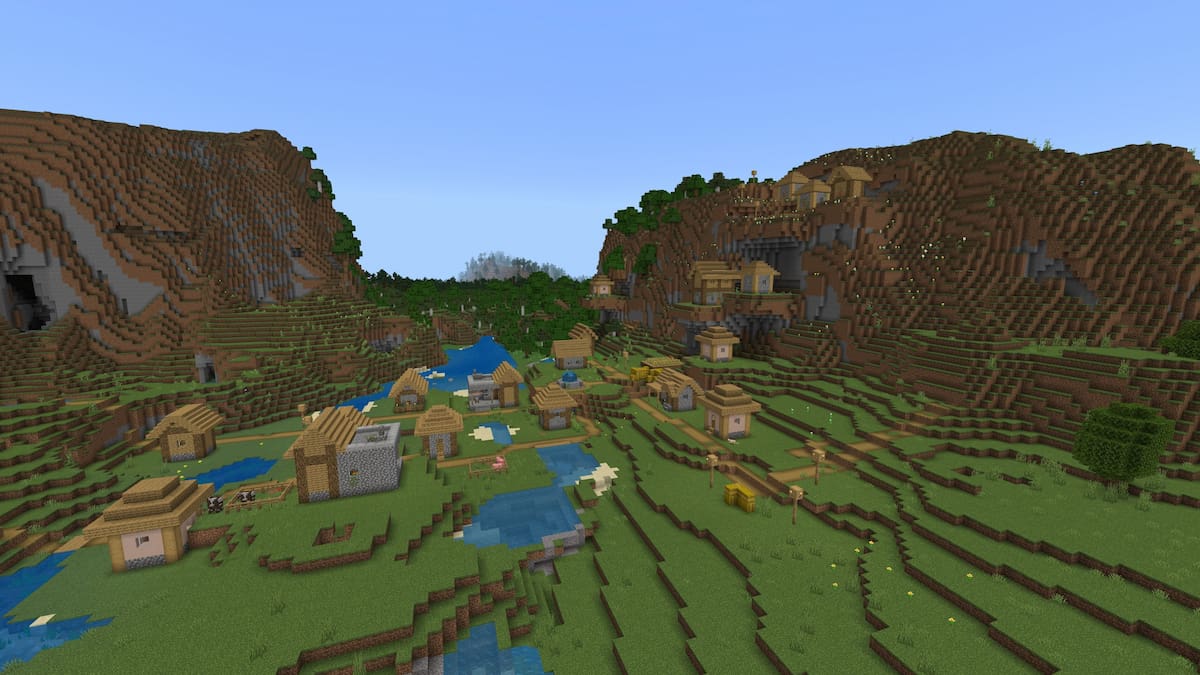 A Plains Village with two blacksmiths on the side of a Meadow Mountain