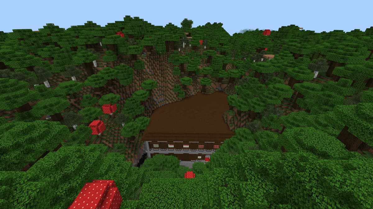 A Minecraft Mansion hidden in a Dark Forest crater.