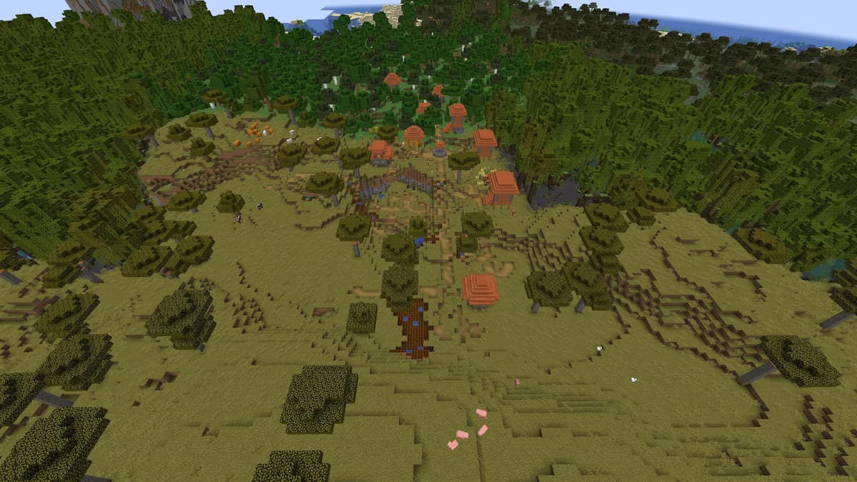 A Savanna Village that is falling apart in Minecraft