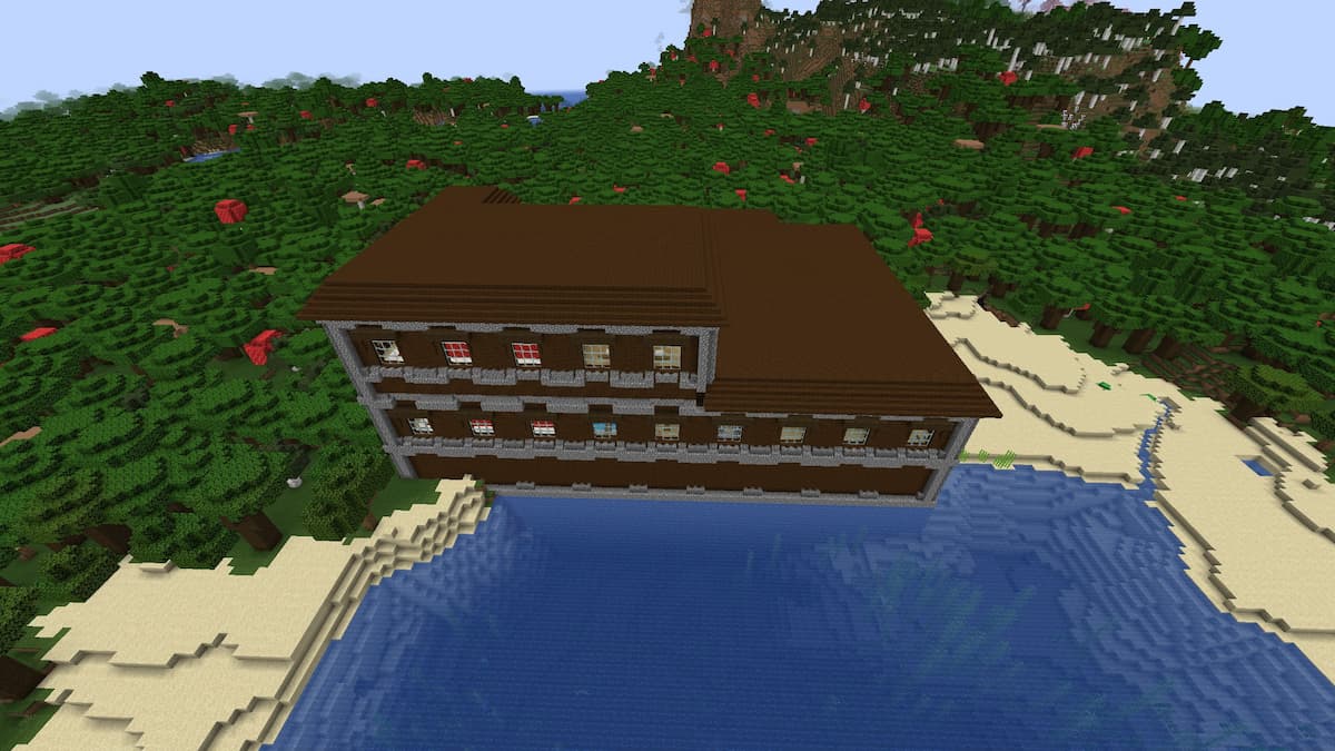 A Woodland Mansion on a Minecraft beach