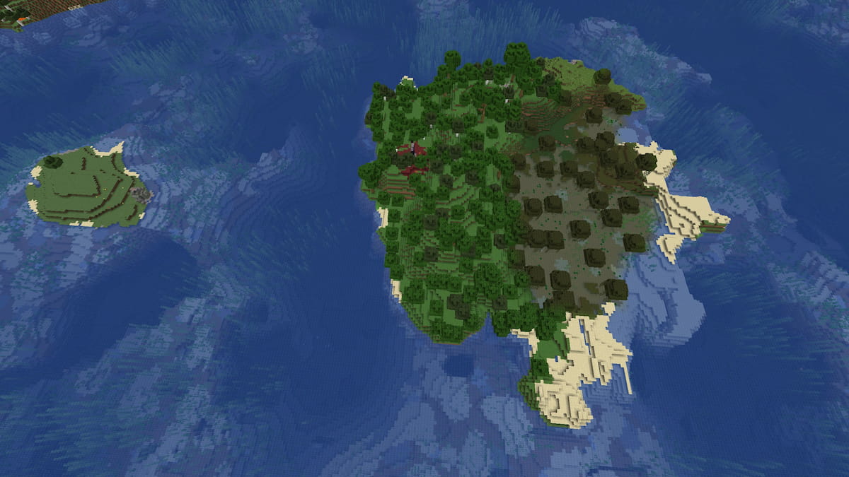 A small forested island with a cove made of Swamp biome