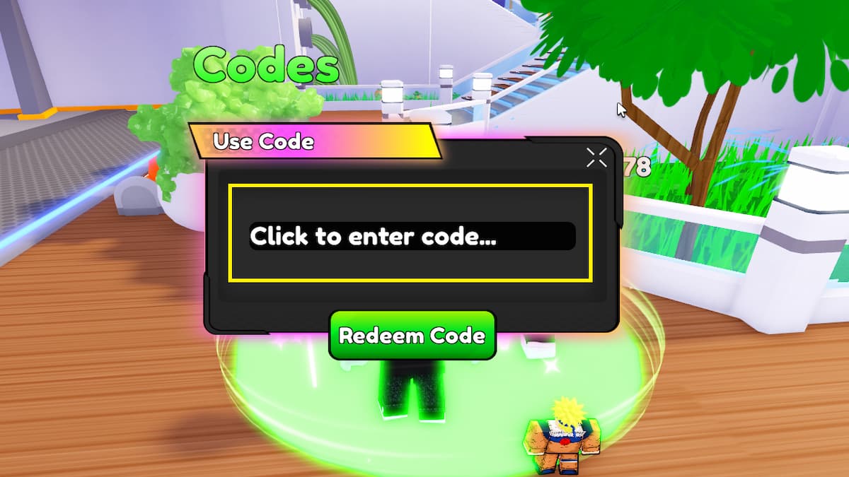 The Codes redeem menu in Anime Crossover Defense