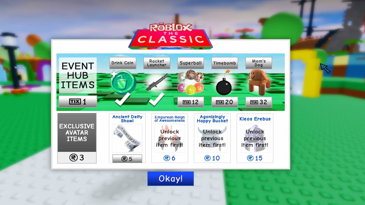The exclusive event menu in Roblox Classic Event
