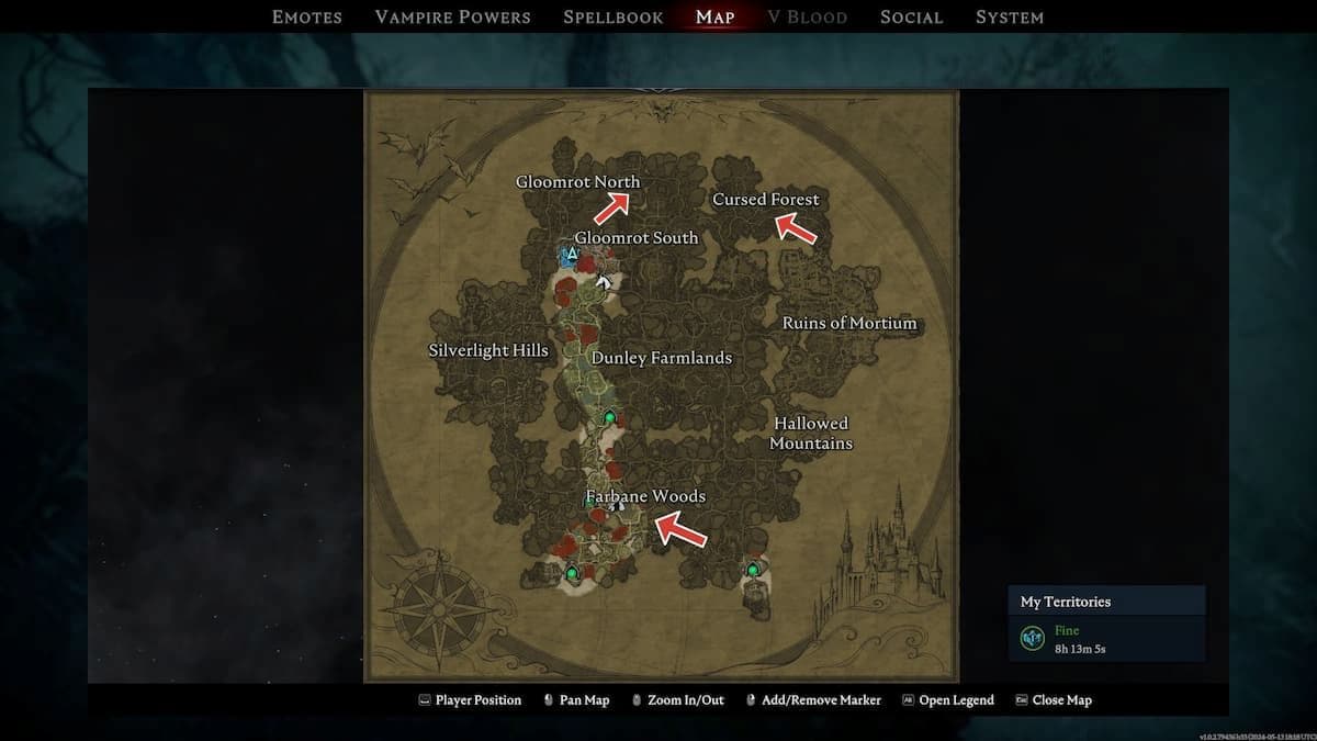 V Rising's late game servant locations marked on the map.