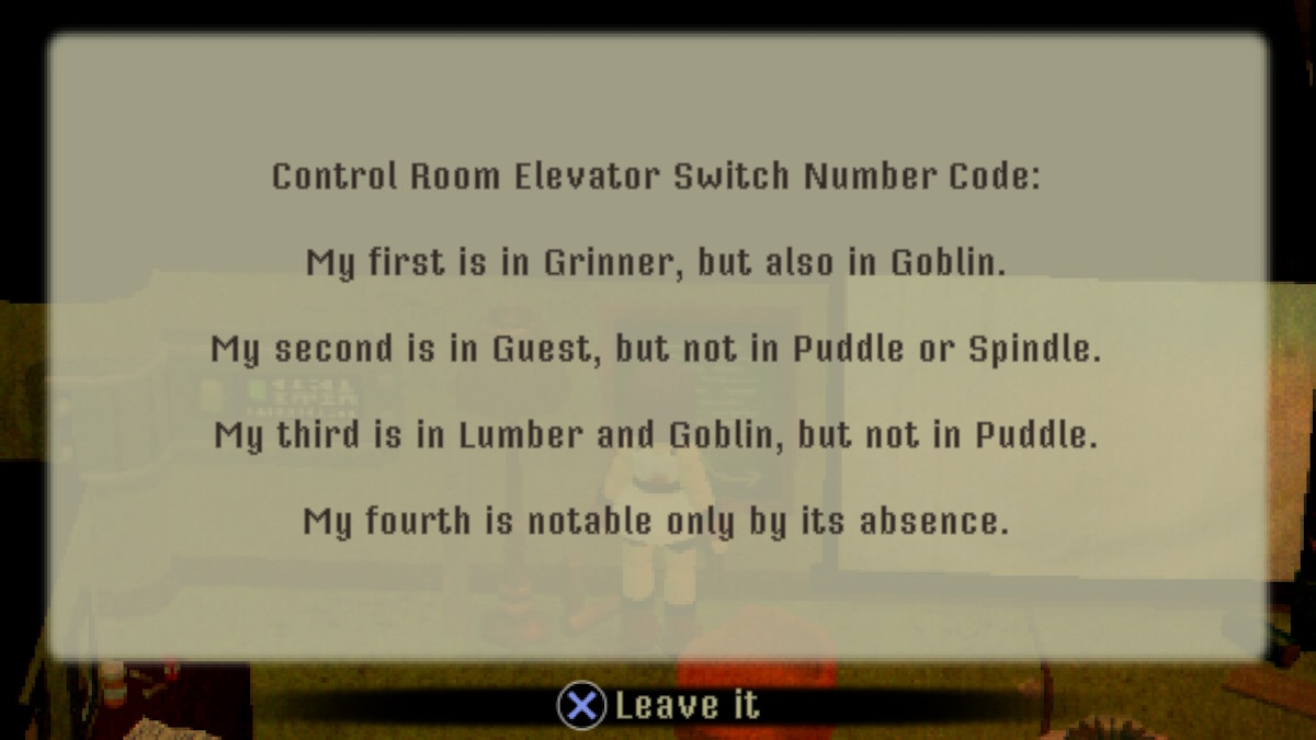 Puzzle hint for the elevator control panel in Crow Country.