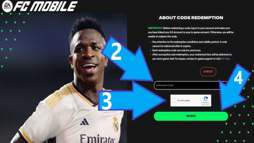 FC Mobile code redemption page