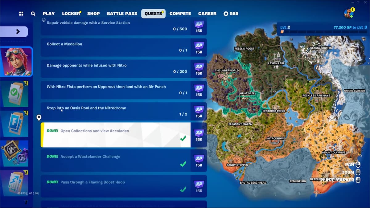 The Open Collections and view Accolades challenge in Fortnite Season 3