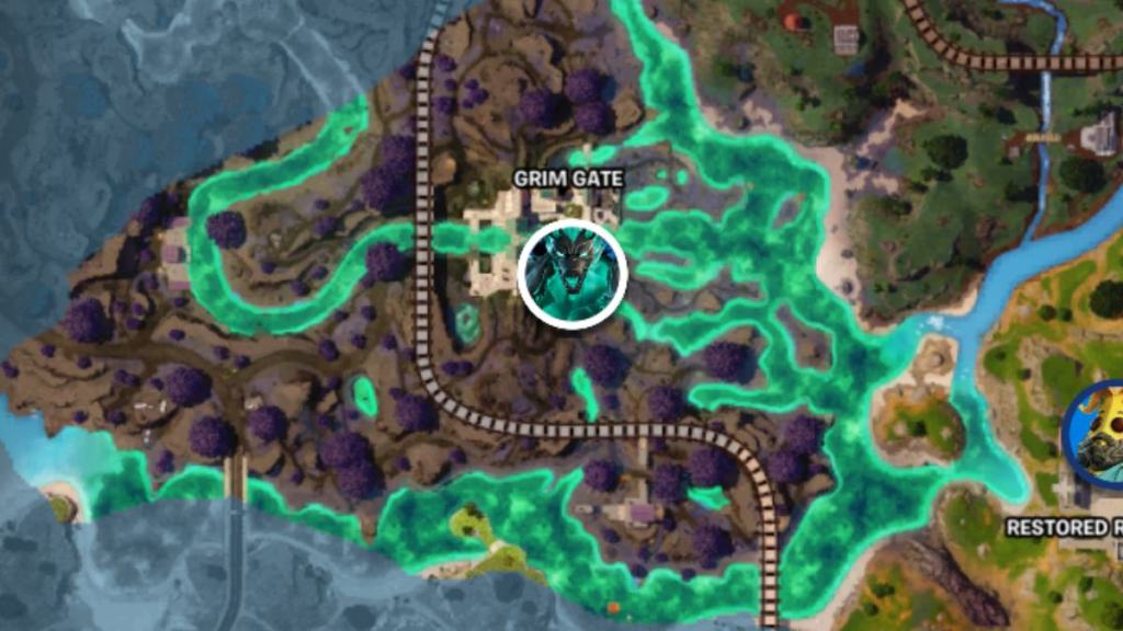 Cerberus NPC map location at the Grim Gate in Fortnite Chapter 5 Season 3
