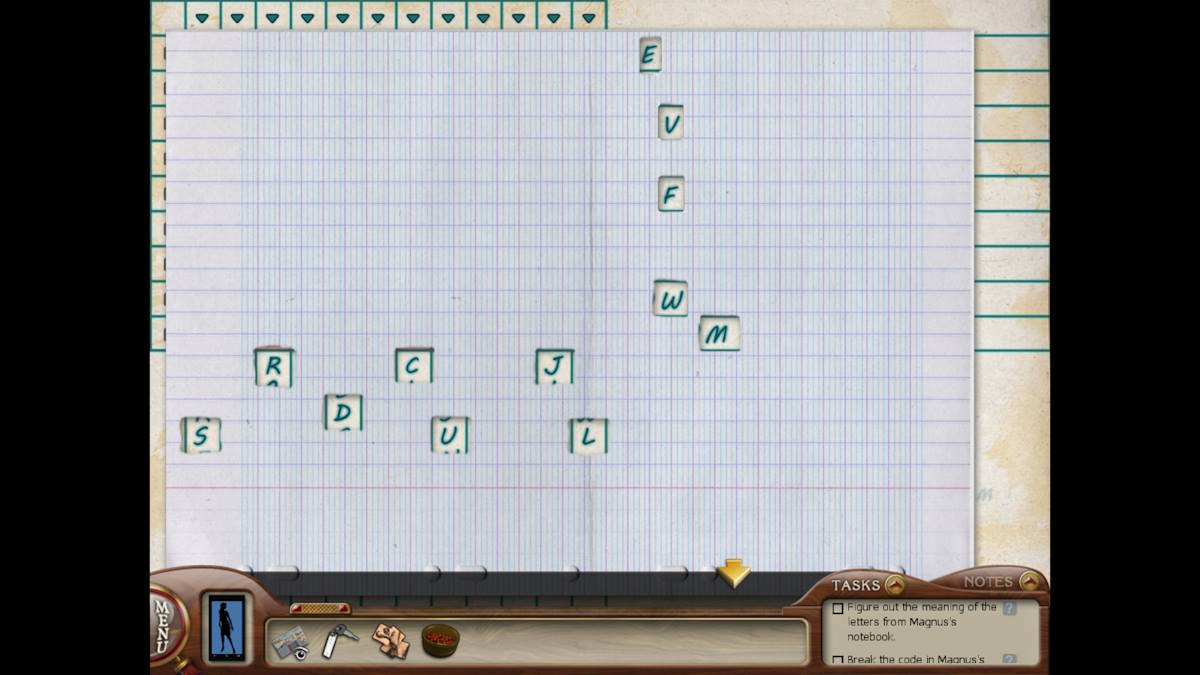 Using the wordsearch puzzle key in Nancy Drew: Sea Of Darkness