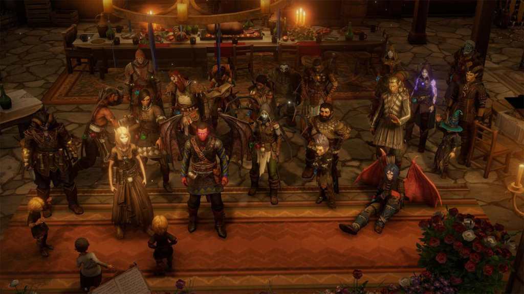 Post dinner group shot in Pathfinder Wrath of the Righteous DLC