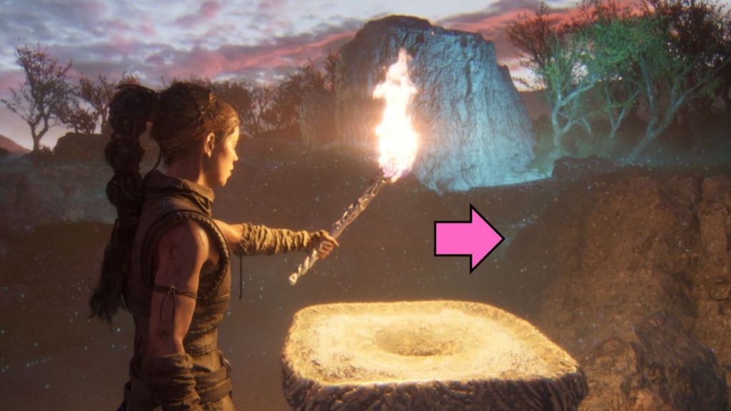 The path revealed by extinguishing the second fire pit in Hellblade II