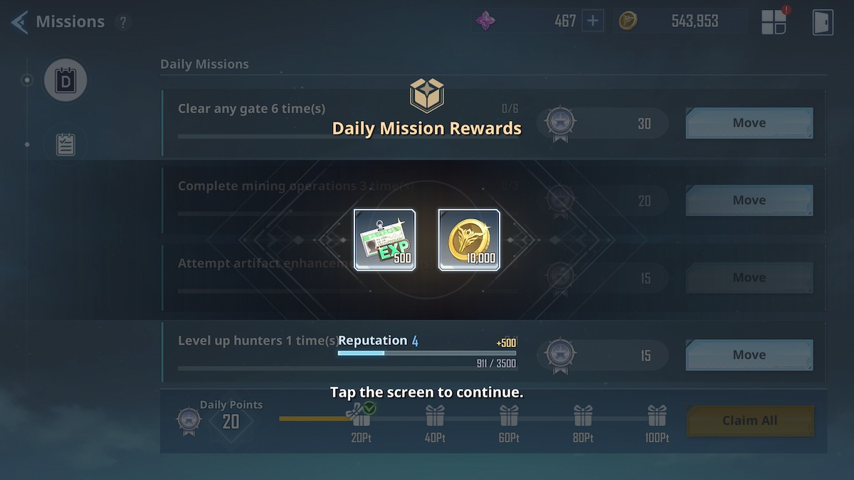 Daily mission rewards in Solo Leveling ARISE.