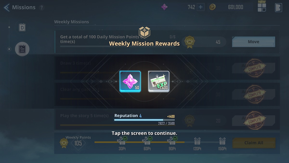 Weekly mission rewards in Solo Leveling ARISE.