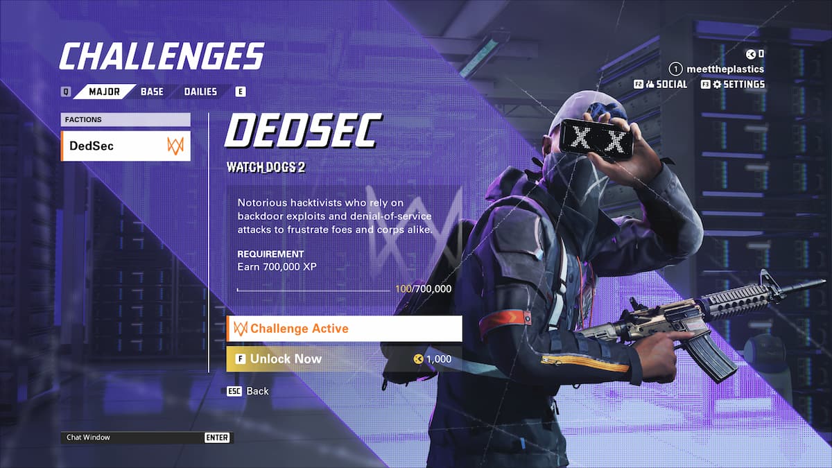 A menu displaying specific faction challenges in XDefiant.