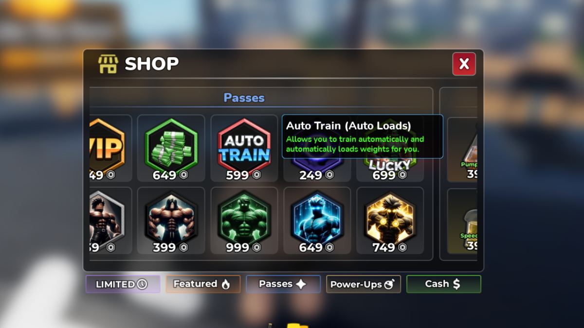 Auto Train item description in Roblox Gym League