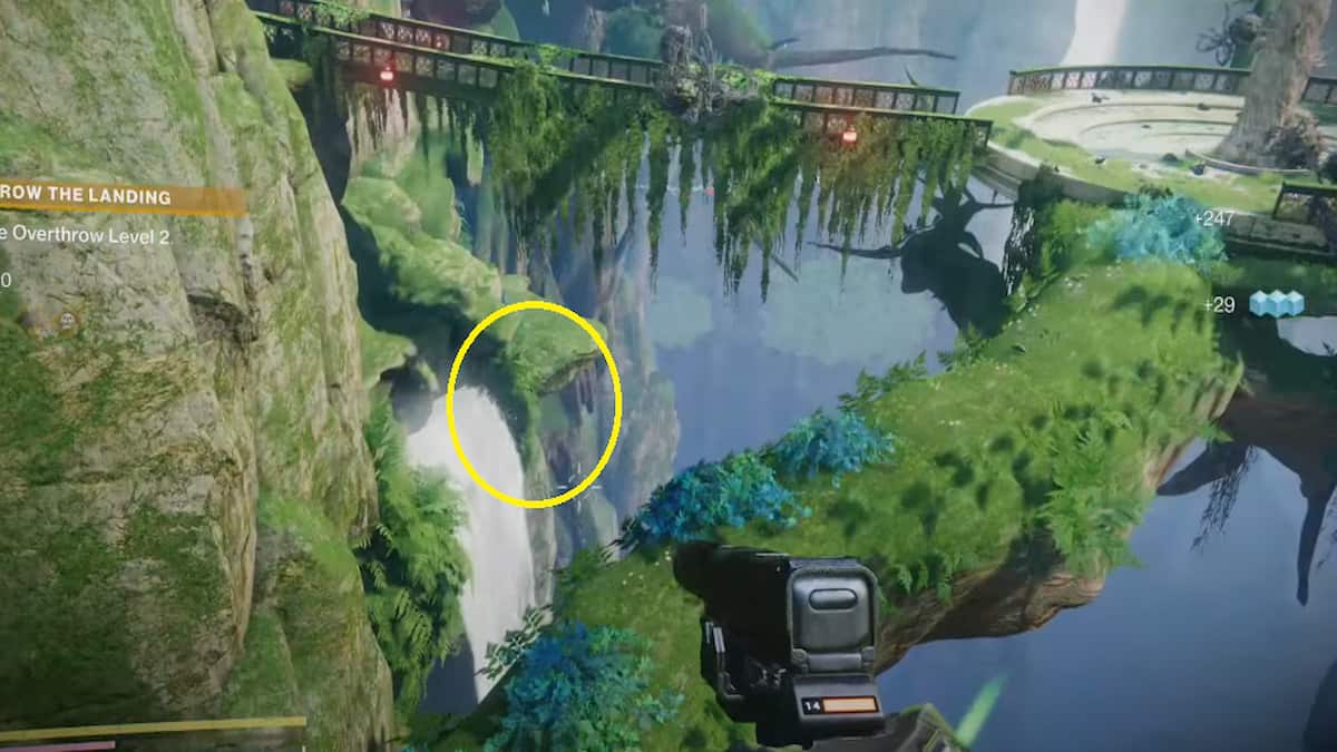 A small ledge below the waterfall in Destiny 2