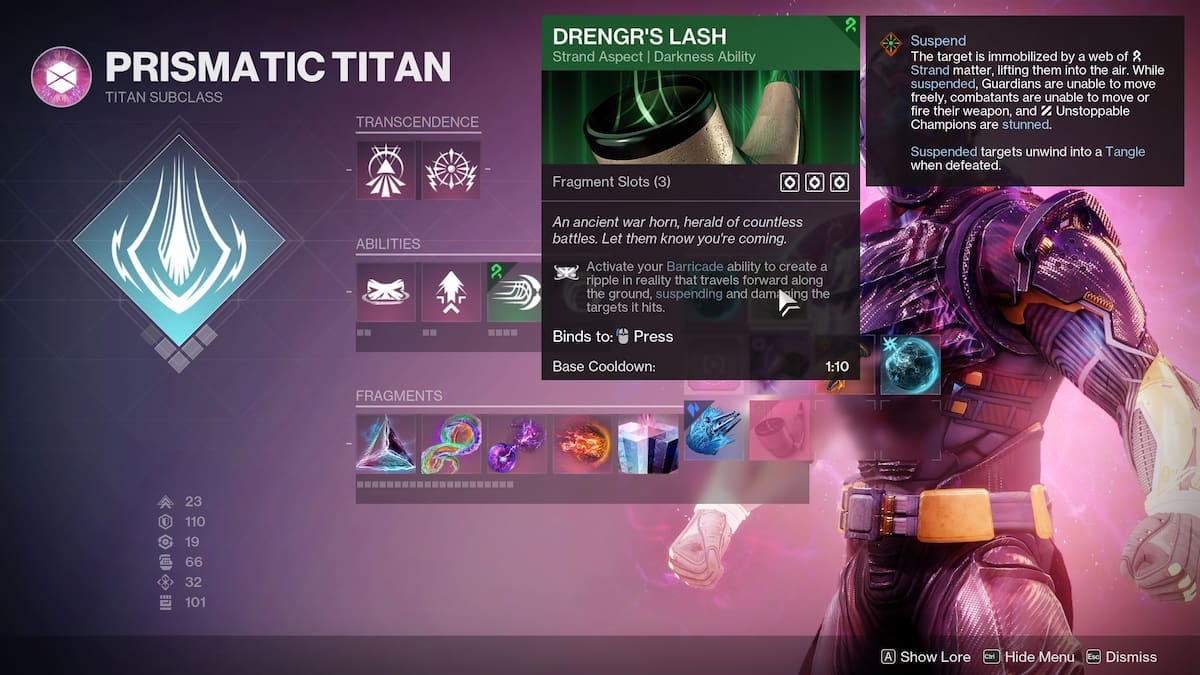Prismatic Titan Drengr's Lash Aspect in Destiny 2