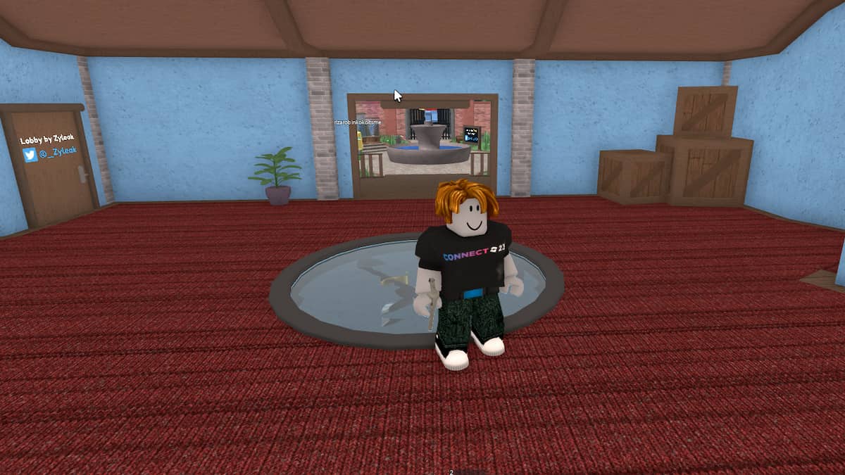 A player standing in the lobby in MM2 Roblox