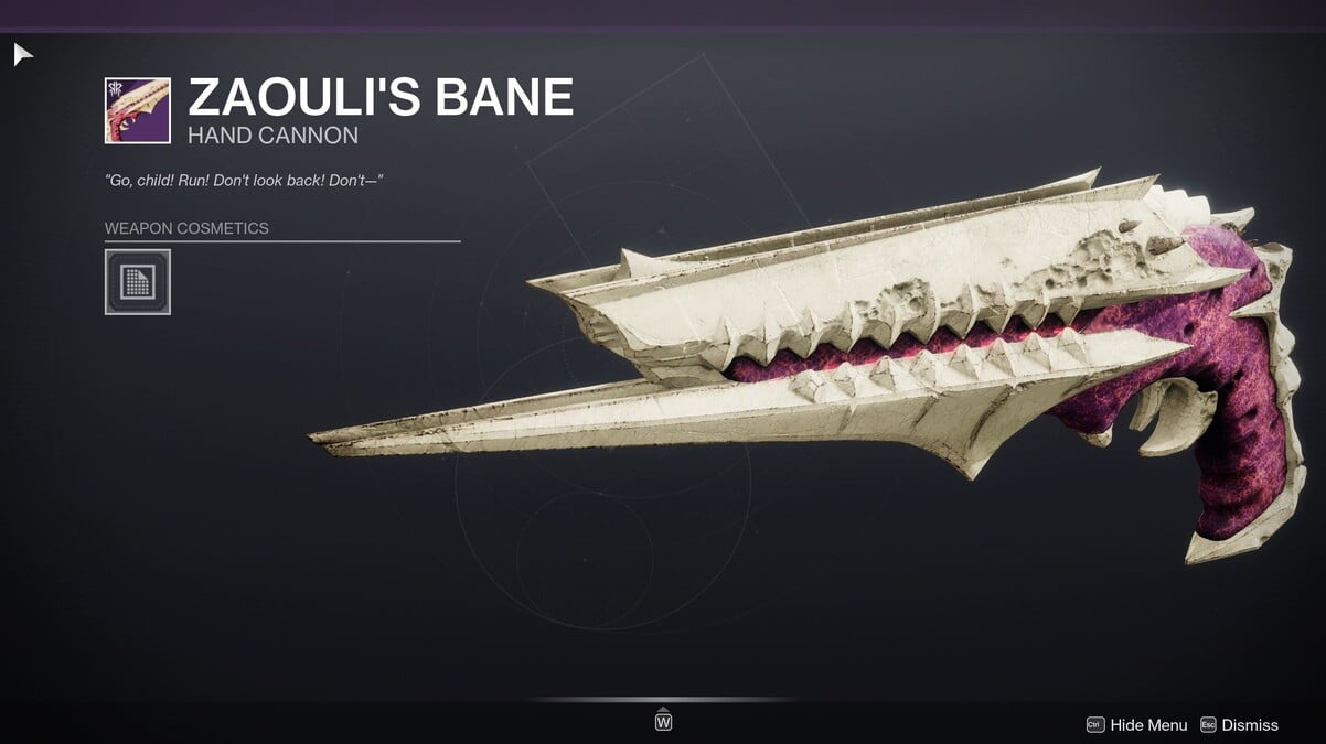 Zaouli's Bane Hand Cannon in Destiny 2