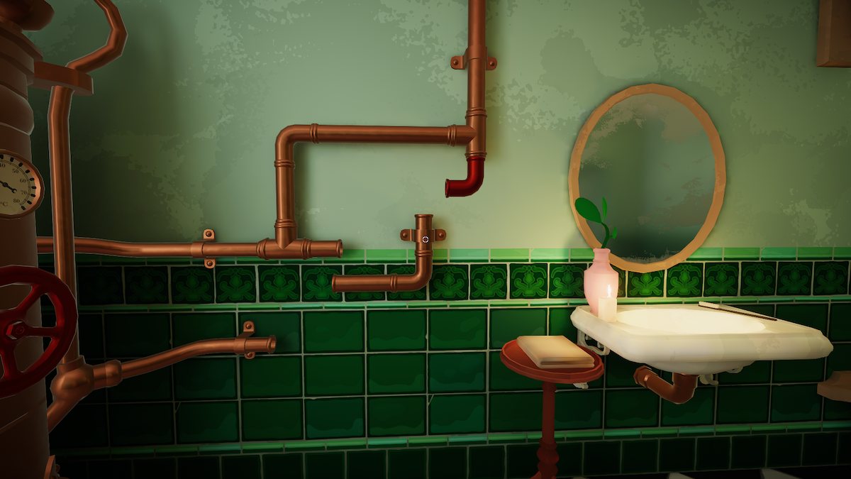 Bathroom pipe puzzle in Botany Manor.