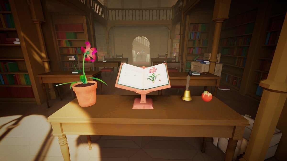 Flower book on the lectern in Botany Manor.