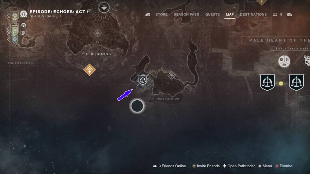 The Dark Cave map location in Destiny 2.