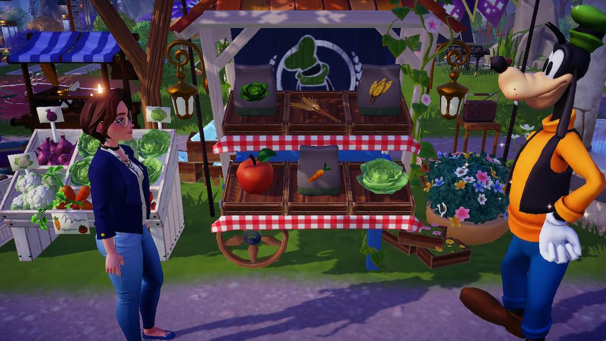 Buying from Goofy in Disney Dreamlight Valley.